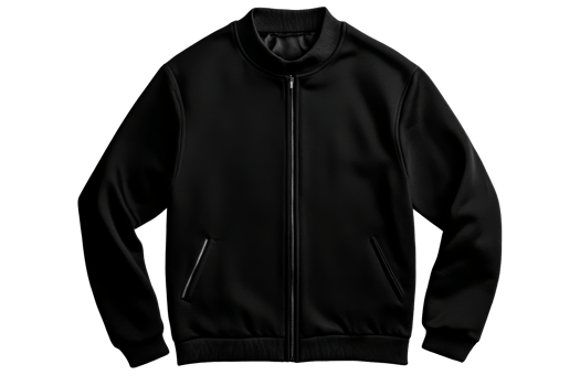 Black zip up jacket with two side pockets and round collar png