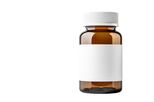 Brown glass bottle with white label and transparent background png