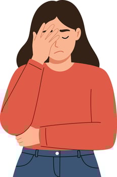 A woman expressing frustration with her hand on her forehead in a minimal flat design illustration vector