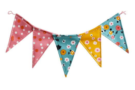 Floral patterned fabric bunting on a clear background png