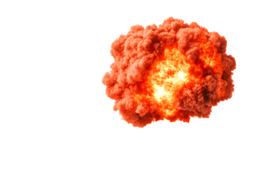 Dramatic explosion cloud with bright flames on transparent background png