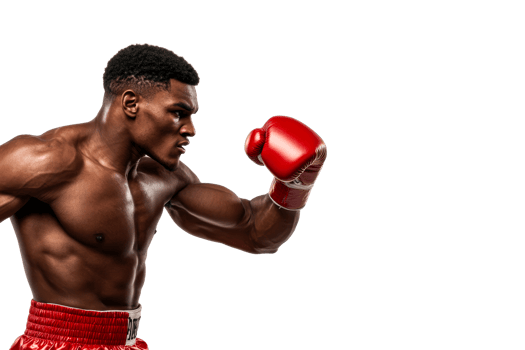 Professional boxer training with red gloves in dynamic pose png