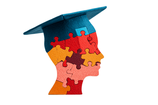 Puzzle head with graduation cap in creative educational design png