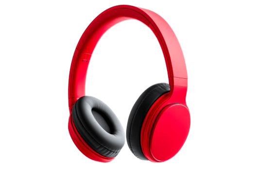 Wireless red headphones with comfortable ear cups and sleek design png