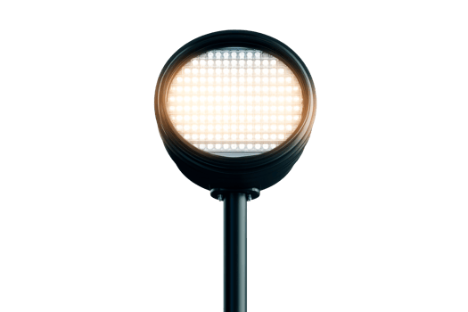 Bright round LED light on a pole with a transparent background png