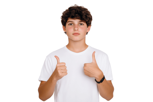 Young boy giving thumbs up with transparent background png