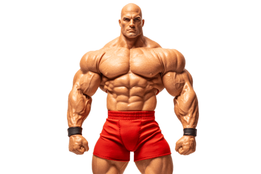 Muscular action figure in red shorts with transparent background png