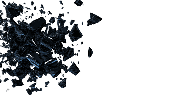 Shattered black mineral pieces on transparent background png