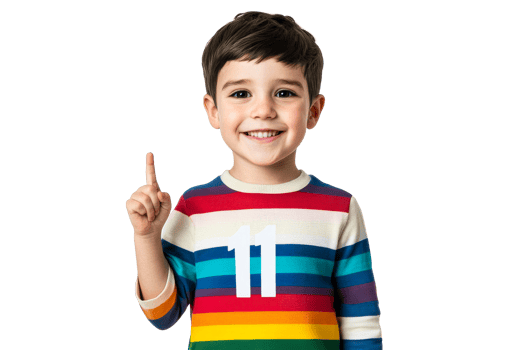 Happy boy in striped sweater celebrating his 11th birthday png