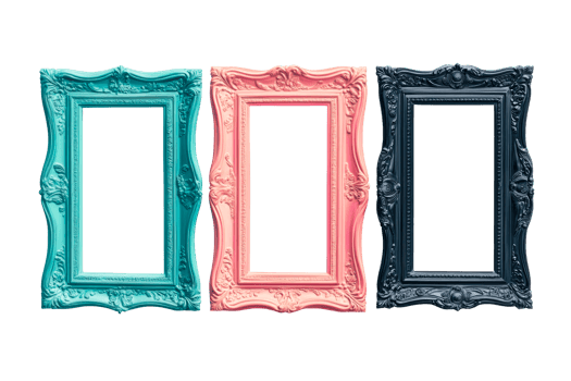 Decorative frames in three vibrant colors for wall display png