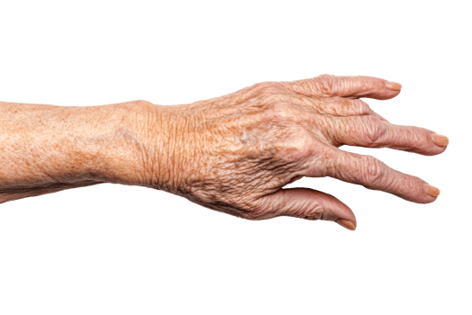 Elderly hand reaching forward with detailed skin texture png