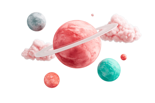 Colorful planets with rings and clouds in outer space png