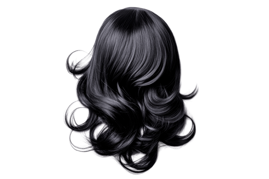 Elegant long black hair with soft waves on a transparent background png
