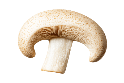 Fresh white mushroom with a smooth cap and gills in detail png