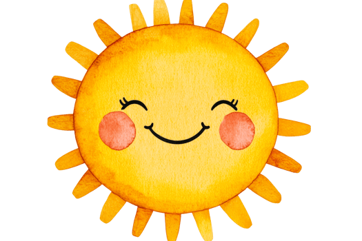 Bright yellow smiling sun illustration with cheerful expression png
