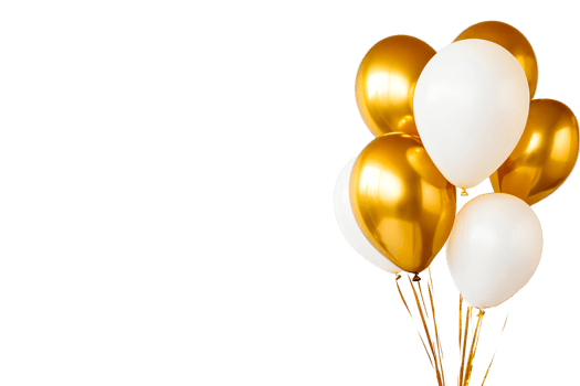 Gold and white balloons for celebration on transparent background png