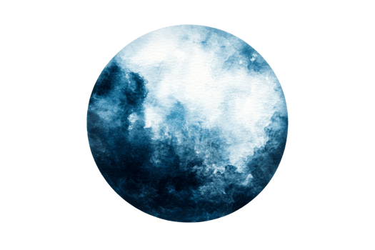 Artistic watercolor depiction of cloudy sky in circular shape png