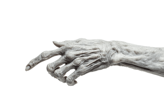 Detailed hand of a sculpted creature on a transparent background png