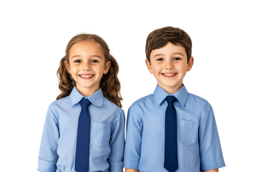 Two Smiling Children Wearing School Uniforms and Ties, cut out transparent png
