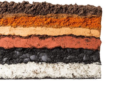 Soil layers profile, cross section geological formation, cut out transparent png