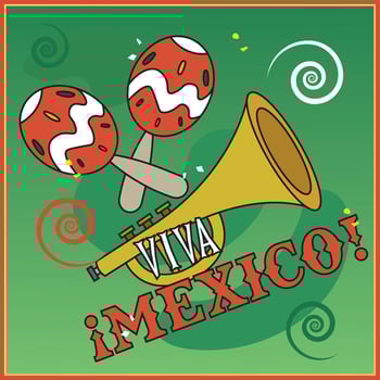 Maracas and trumpet with Viva Mexico celebration. vector