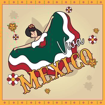 Folkloric dancer in dress with Viva Mexico text. vector