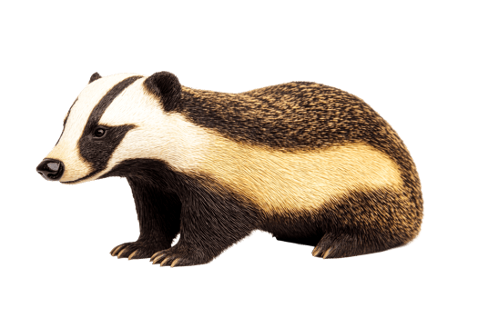 Badger animal figure detailed isolated on black background, cut out transparent png