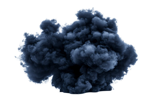 Massive plume of dark smoke rising upwards, cut out transparent png