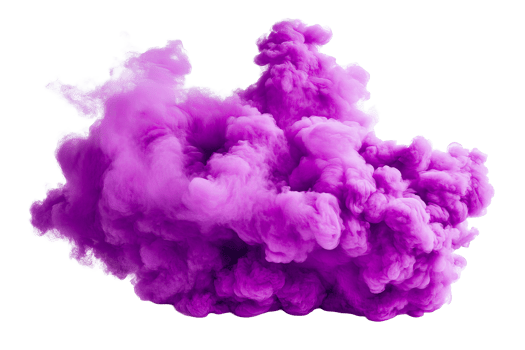 Violet gas cloud spreads across background with high density, cut out transparent png