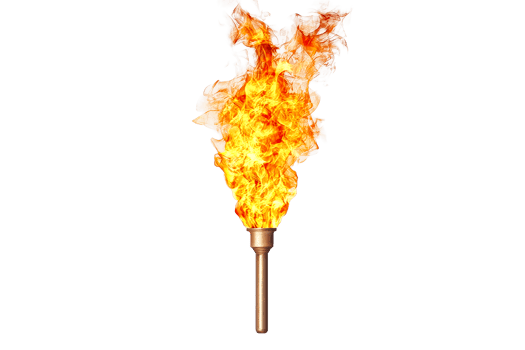 Burning torch with flame, symbol of competition and inspiration, cut out transparent png