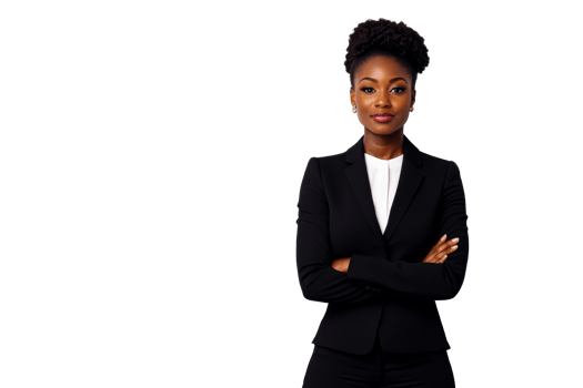 Elegant businesswoman in a suit with arms crossed, cutout transparent png