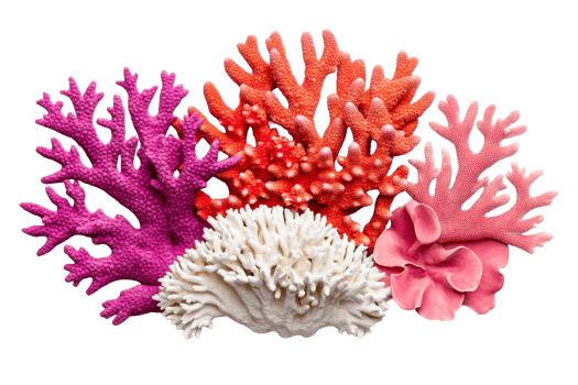 Vibrant coral collection against black backdrop, cut out transparent png