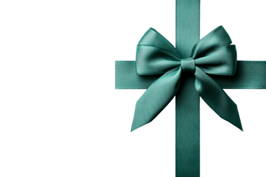 Green bow and ribbon on black background, gift wrapping, cut out transparent png
