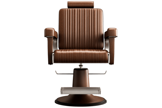 Brown Leather Barber Chair Elegantly Posed on Black Background, cut out transparent png