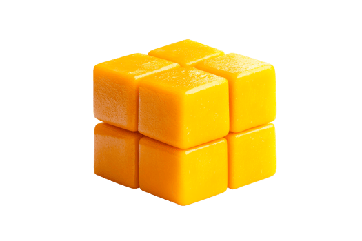 Stack of cube mango slices, geometric food sculpture, cut out transparent png