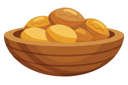 A colorful mix of nuts in a wooden bowl vector