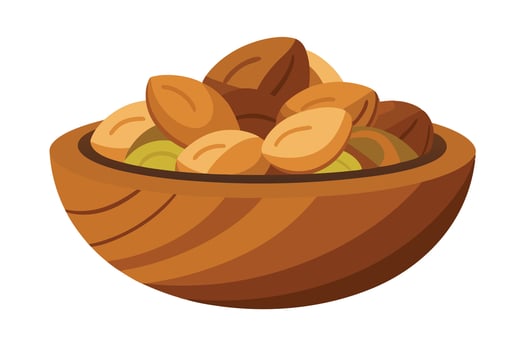 Colorful mix of nuts in a wooden bowl vector