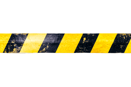 Hazard stripes tape with black and yellow stripes, cut out transparent png