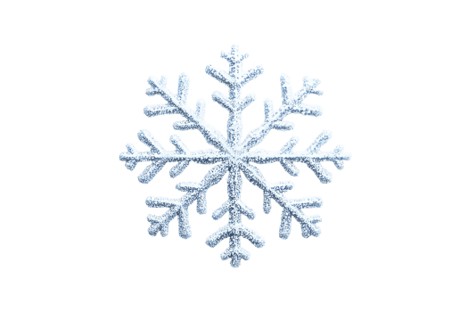 Sparkling snowflake with intricate details on dark background, cut out transparent png