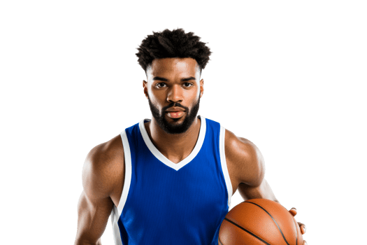 Serious African American Basketball Player with Ball, cut out transparent png