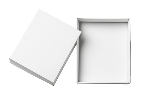 Open square white box with lid, gift, packaging, present, surprise, cut out transparent png