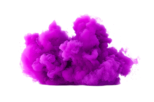 Vivid purple ink cloud formation over black background, cut out transparent png