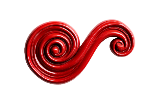 Red glossy spiral shape, decorative element isolated, cut out transparent png