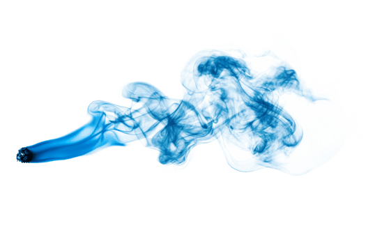 Blue smoke spreading on black background for design purposes, cut out transparent png