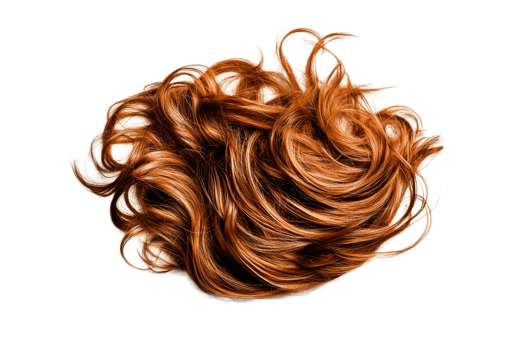 Copper-toned hair curls, auburn ringlets, strands, isolated, beautiful, cut out transparent png