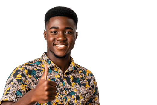 Cheerful young man gives thumbs up, cut out transparent png