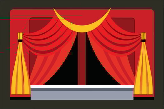 A vibrant Theater Stage with Red and Gold Curtains vector