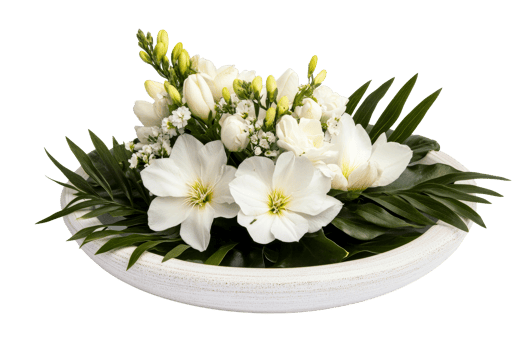 Arrangement of White Flowers in Bowl, cut out transparent png