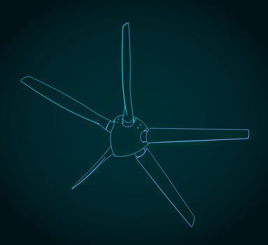 Turboprop-engine propeller isometric blueprint vector