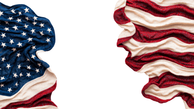 American flag fabric texture on black backdrop, cut out transparent png